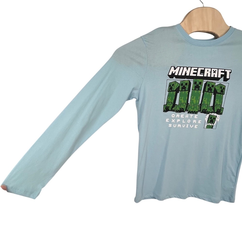 Minecraft Graphic Tee Boy 2XL 18 Blue Long Sleeve Creeper Create Explore Survive - Picture 2 of 7
